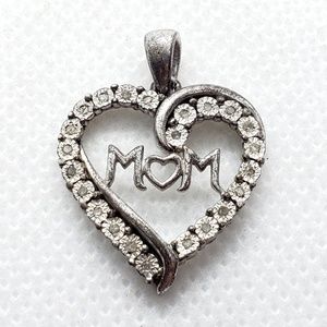 Diamond Chip 925 Silver Mom Mother Heart Pendant